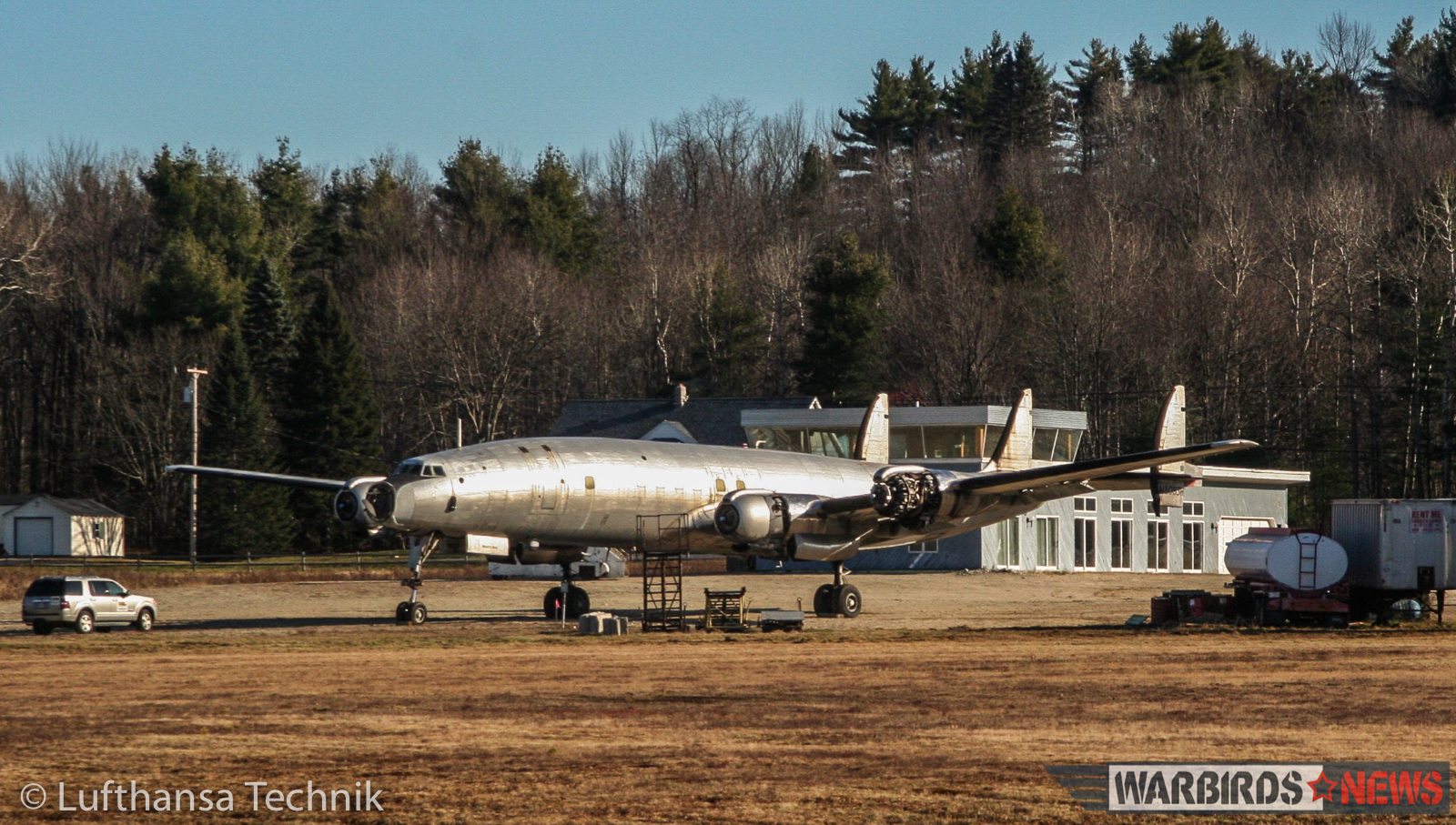 Lufthansa Lockheed L-1649A Super Star Restoration - Part 2 11 N7316C sitting on the boundary at Auburn-Lewiston Airport in Maine back in 2007 during the initial stages of her disassembly process. (© Lufthansa Technik)