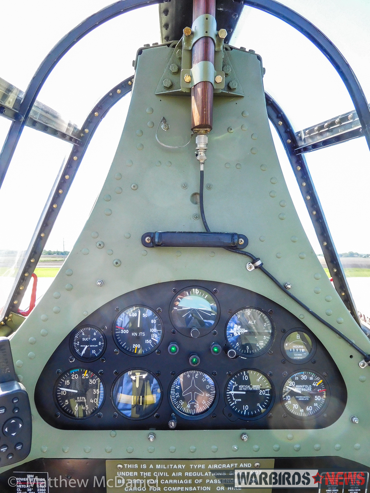 Turkey Wrestling - Flying the TBM Avenger 23 The co-pilot's instrument panel in Deckert's dual-control TBM-3E contains basic flight and engine instrumentation and landing gear position indicators. (Photo by Matthew McDaniel)
