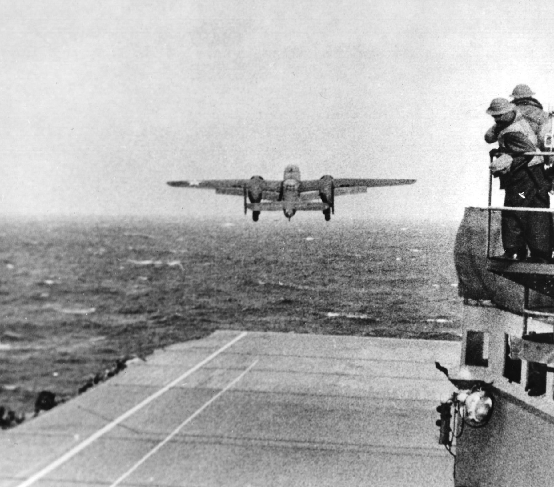 B-25 Mitchell Bombers to Highlight Events Commemorating 75th Anniversary of the Doolittle Tokyo Raid 14 The aircraft carrier Hornet had 16 AAF B-25s on deck, ready for the Tokyo Raid. (U.S. Air Force photo)