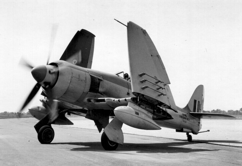 Sanders and the Argonaut 10 1 Sea Fury TG 114 BCF @ Mount Hope Airport Ontario June 9 1952 Jack McNukty