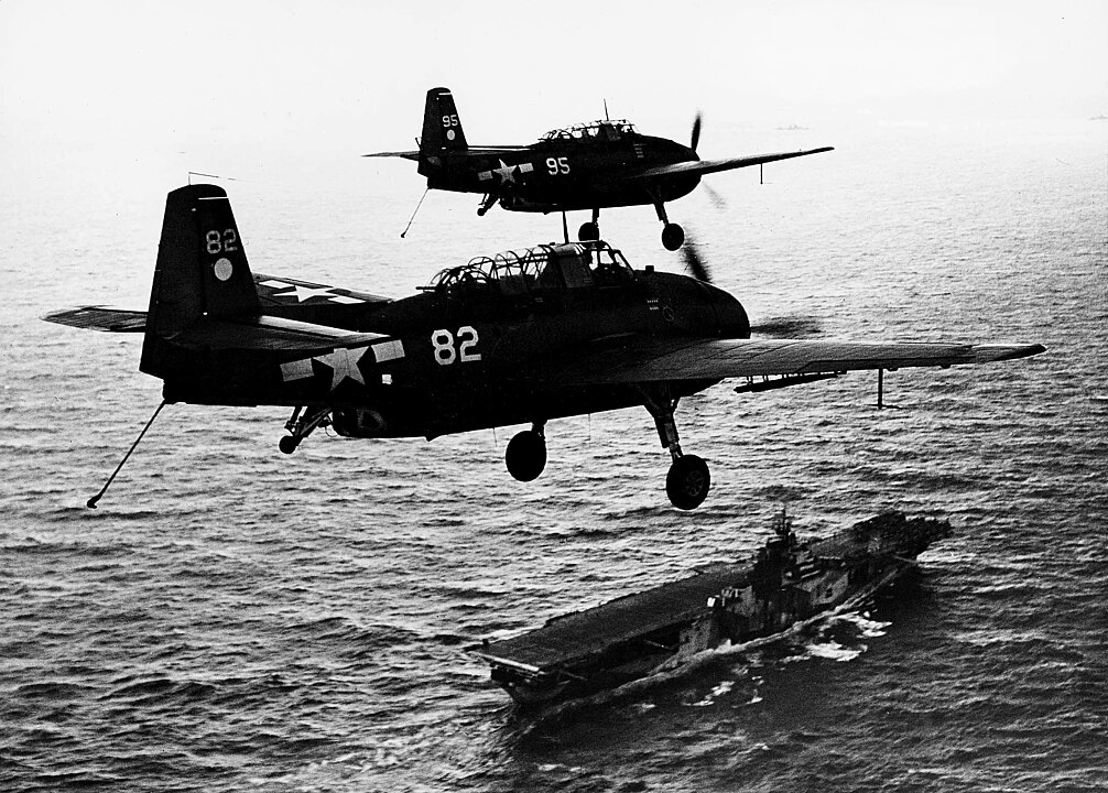 U.S. Aircraft Carrier Museum Ships: Preserving Naval Aviation Heritage 13 1006px TBF 1 Avengers of VT 2 over USS Hornet CV 12 in 1944