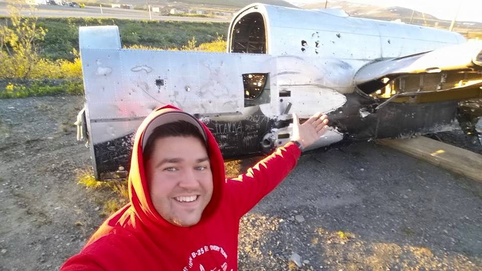 The Sandbar Mitchell - Fundraiser Report & Nome Recovery 12 Patrick Mihalek beside the wrecked center section of the Russian B-25 in Nome, Alaska. (photo via Warbirds of Glory)