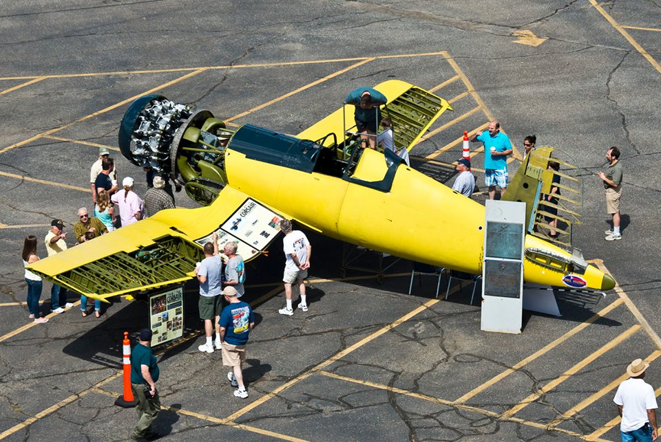 Curtiss Hangar Restoration Groundbreaking Ceremony 12 The FG-1D Corsair under restoration at the Connecticut Air & Space Center during a brief outing last year will also be on hand during the ground breaking ceremony for the Curtiss Hangar. (photo by John Lott)