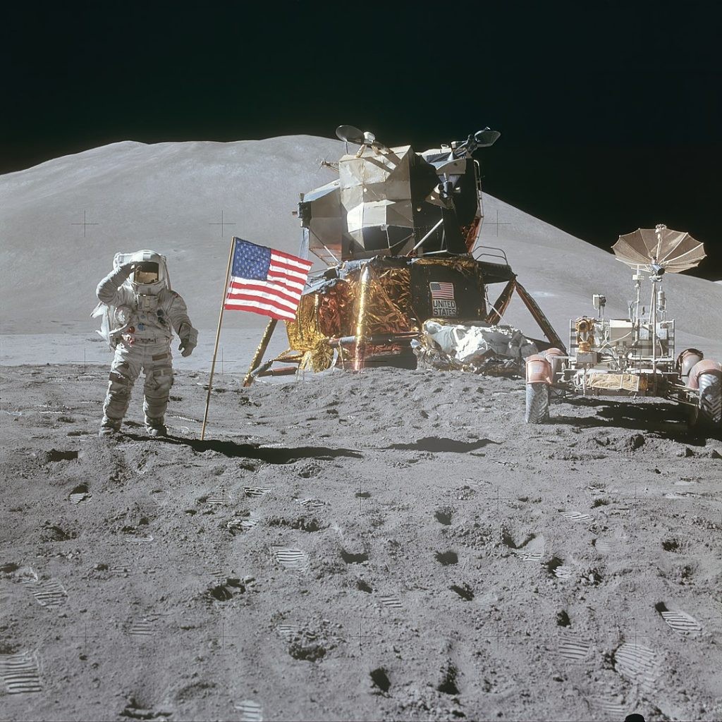 San Diego Air & Space Museum Hosting Apollo 15 Anniversary Celebration 12 1080px AS15 88 11866 Apollo 15 flag rover LM Irwin restoration1
