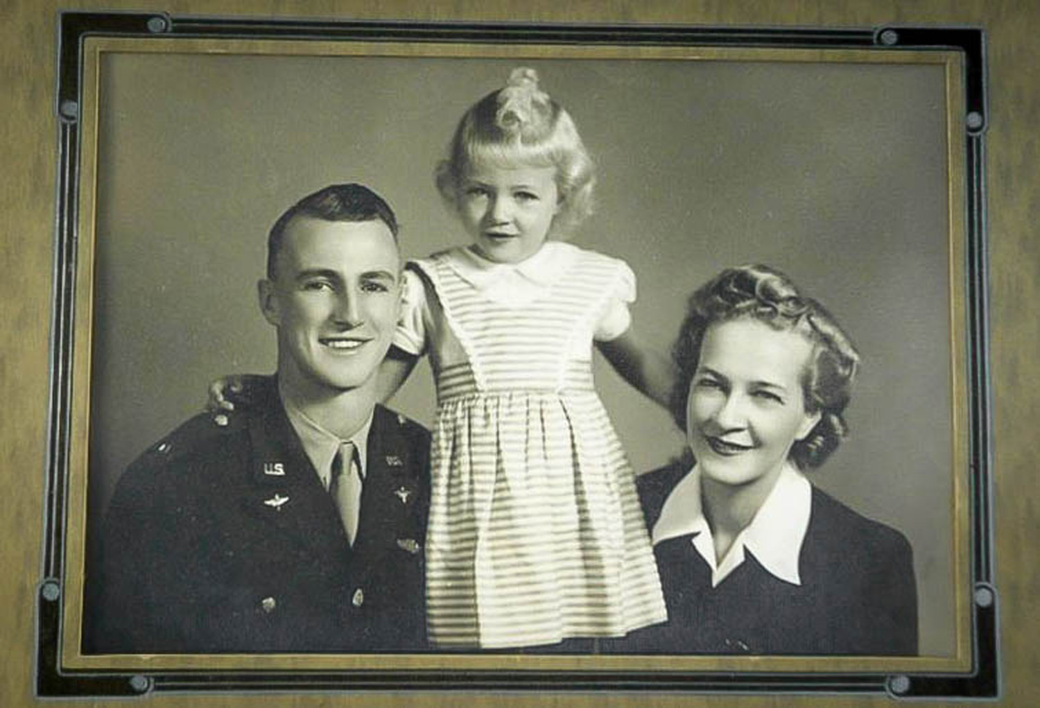 Finding Closure: Unique Encounter Ends Seven Decades of Emptiness 11 Captain Carl Ekstrom, his daughter Victoria, and wife Myrtle are shown in a family photo prior to his overseas involvement in World War II. Ekstrom was shot down over France while piloting a P-47 Thunderbolt following a bomber escort mission. (Courtesy photo)