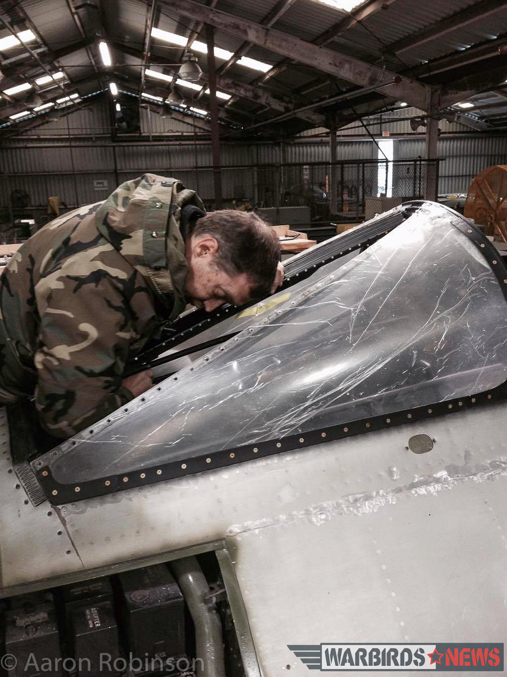 Combat Veteran F-100D Super Sabre Restoration 25 Aaron Robinson installing the HUD mount. The newly manufactured windscreen side windows can be seen already in place. (photo via Aaron Robinson)