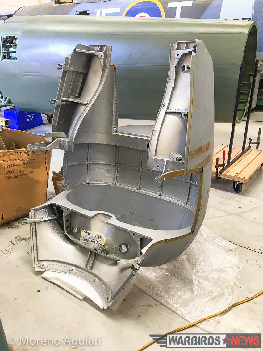 Tempest Fugit - The Resurrection of Two of Hawkers’ Finest Fighters 15 A view of the Tempest V's famous oil cooler chin scoop. Master sheet metal artist, Mike Lamb built this insanely complex cowling from scratch, using the only original example, belonging to the RAF Museum's Tempest V, as a guide. (photo by Moreno Aguiari)