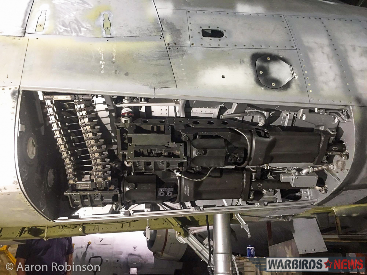 F-100 Super Sabre - August, 2016 Restoration Report 14 The newly-installed 20mm cannons in one of the F-100's two munitions bays. (photo by Aaron Robinson)