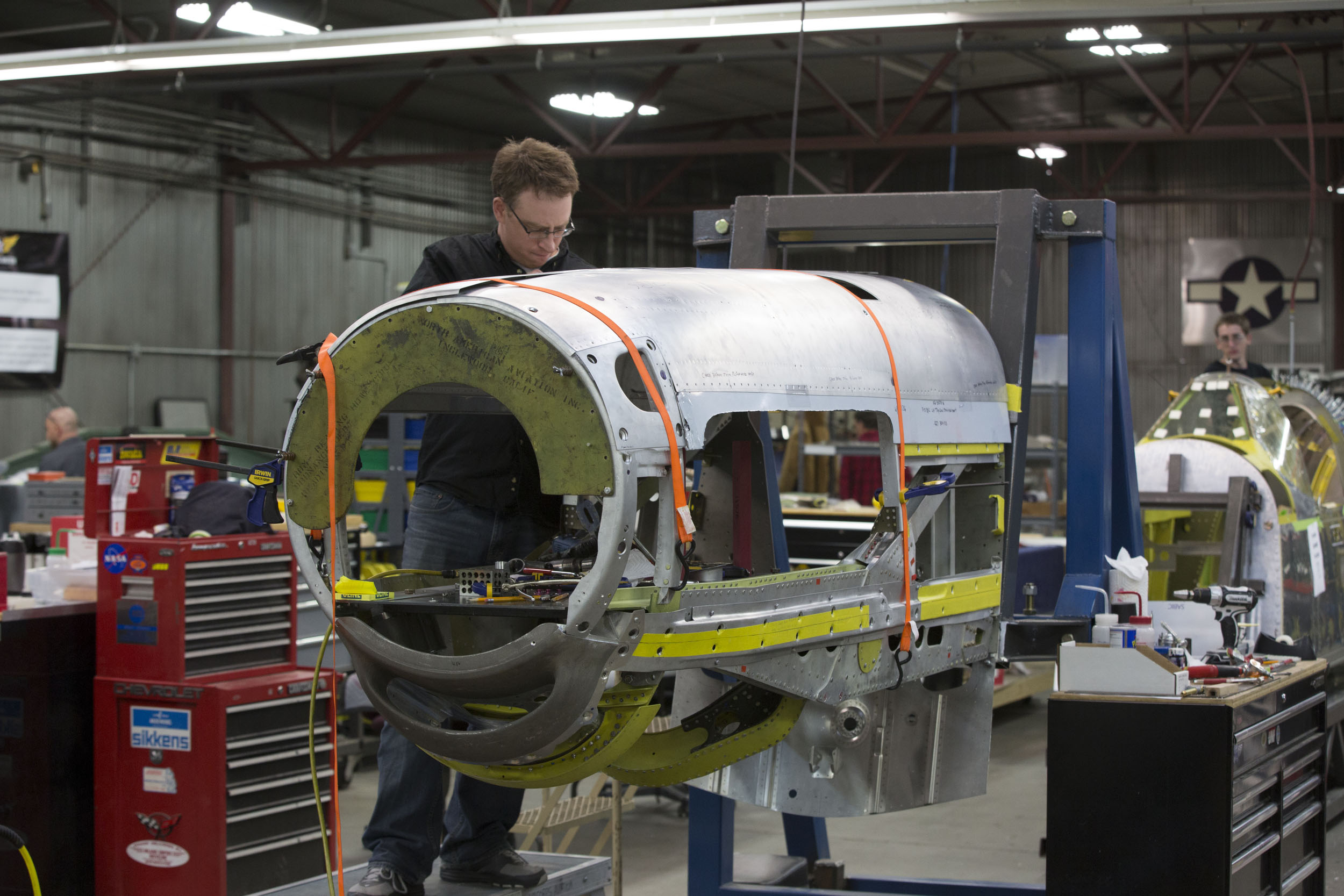 Texas Flying Legends P-51C Restoration Report 17 The engine cowlings were also coming together quickly by October 2015. (photo via AirCorps Aviation)