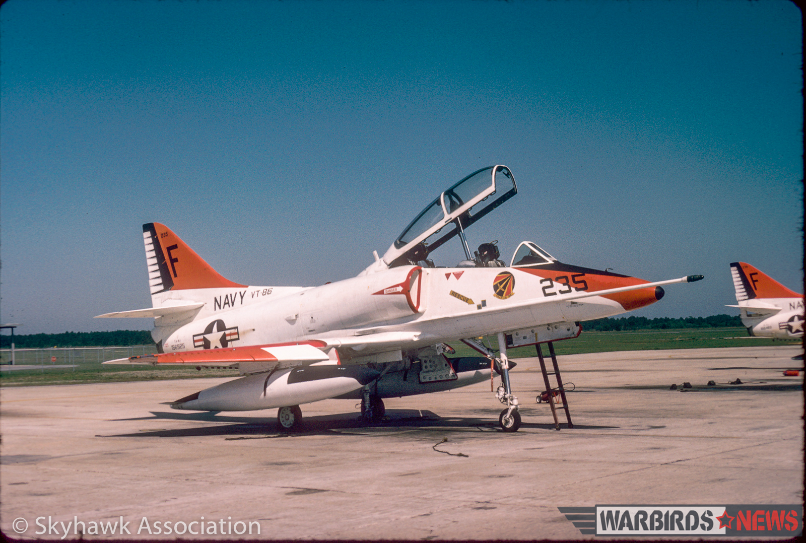 Classic Fighters of America - Restoration Shop Update 13 Right front view of VT-86 Sabrehawks TA-4J Skyhawk BuNo 156925 F-235, on the flightline, NAS Pensacola, 21 April 1978.