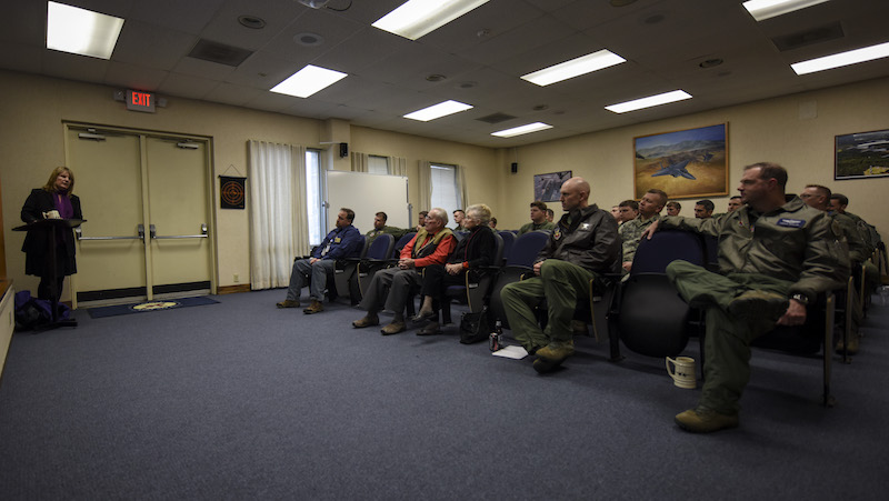 Christina Olds Visits Seymour Johnson AFB 12 Christina Olds (left), daughter of late Brig. Gen. Robin Olds, takes questions after a presentation about her father, Jan. 22, 2016, at Seymour Johnson Air Force Base, North Carolina. Olds spoke about her father’s life and career in the Air Force. (U.S. Air Force photo/Airman Shawna L. Keyes)