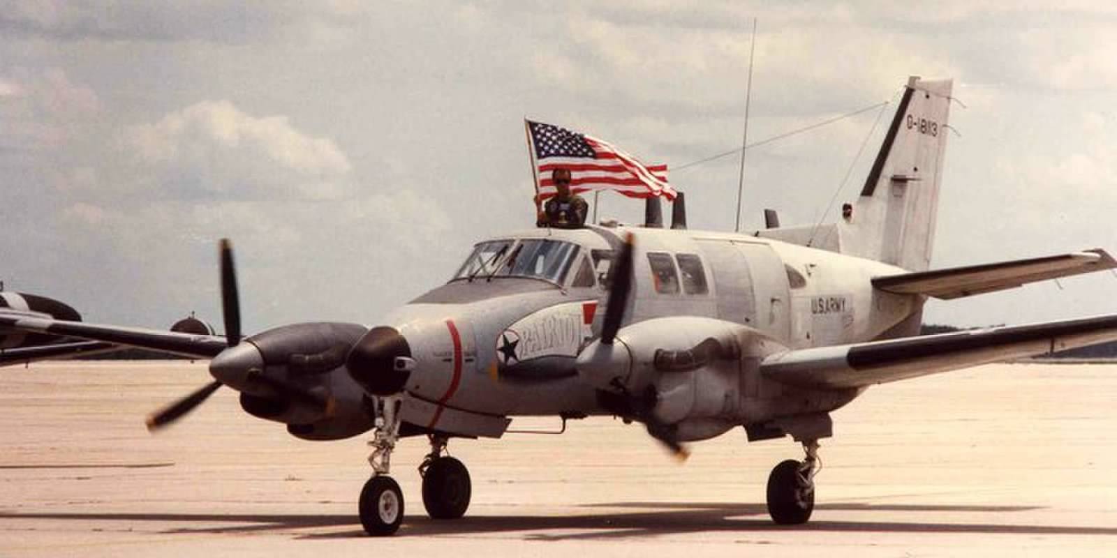 138th Aviation Company Memorial Winter Update 11 RU-21A 67-18113 as she arrived home in Orlando from the Middle East following her role in the first Gulf War. This is the aircraft which the Memorial has acquired for display. (photo via 138th Aviation Company Memorial)