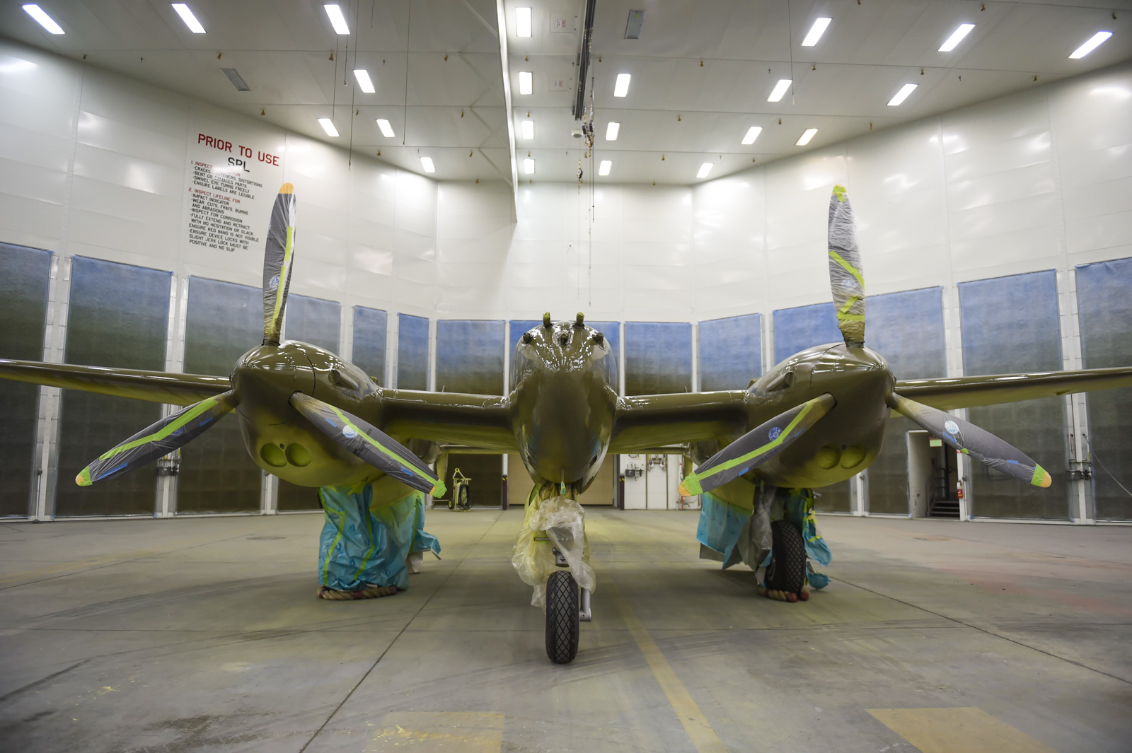 P-38G Lightning Under Refurbishment in Alaska 14 The P-38G Lightning sits inside Hangar 21 at Joint Base Elmendorf-Richardson, Alaska, July 20, 2017. The Lightning has been under restoration since August 2016. This particular P-38 saw action in World War II with the 54th Fighter Squadron in the Aleutians, where it crashed on Attu Island on Jan. 1, 1945. The P-38G Lightning is the only G model in existence and is one of fewer than 30 P-38s remaining in the world. (Photo By: Staff Sgt. Sheila deVera)