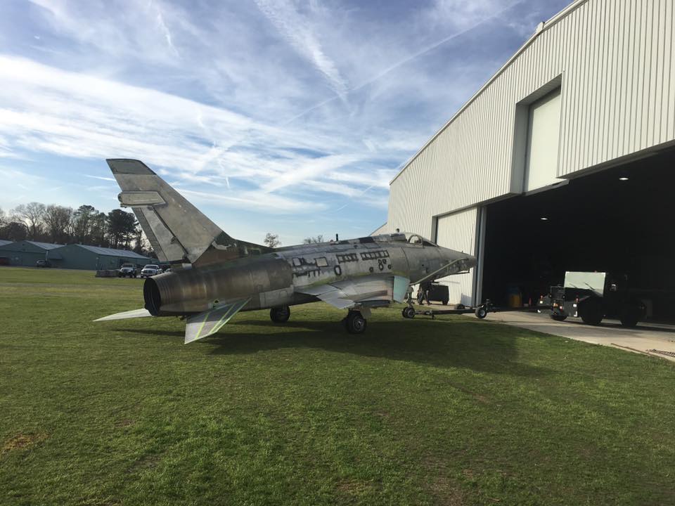 Museum of Aviation F-100 Super Sabre Goes on Display 14 Leaving the workshop for the first time as a more or less fully restored aircraft. (photo by Aaron Robinson)