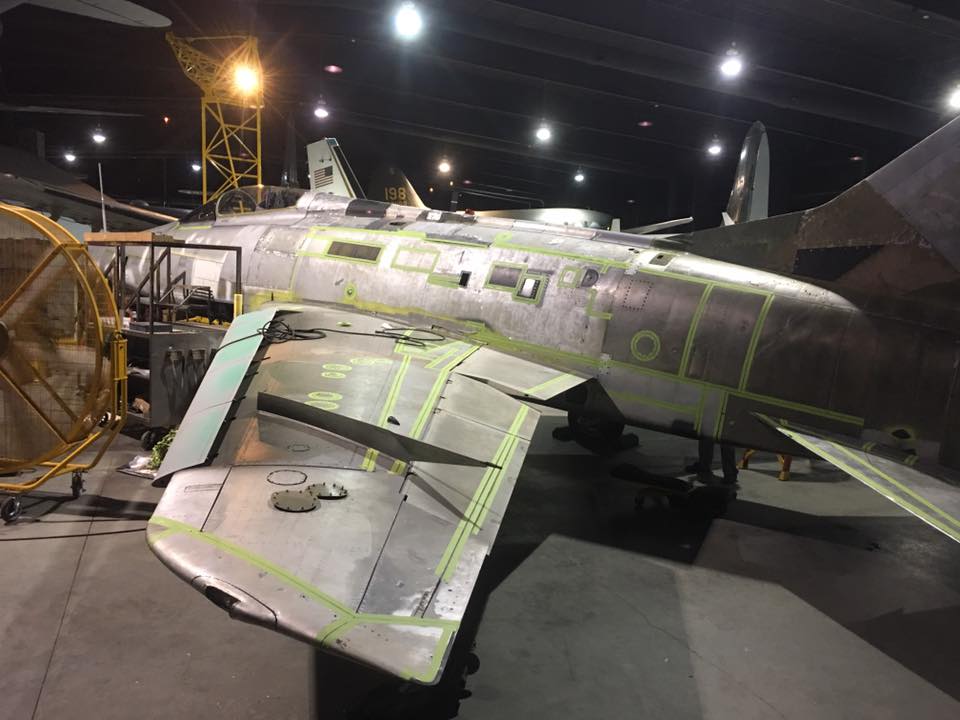 Museum of Aviation F-100 Super Sabre Goes on Display 13 Another view of the masking effort in the restoration hangar, showing just how complicated and time-consuming it was. (photo by Aaron Robinson)