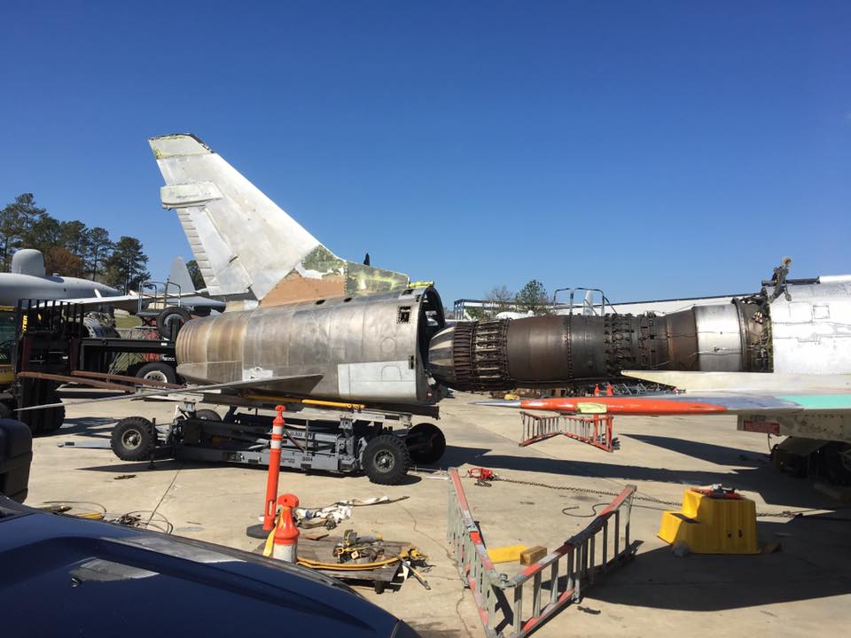 Museum of Aviation F-100 Super Sabre Goes on Display 17 Getting the aircraft ready to paint. (photo by Aaron Robinson)
