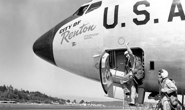 Today in Aviation History - The First Production Boeing KC-135A Stratotanker Made Its First Flight 10 18 KC135 City of Renton First Flight P17342