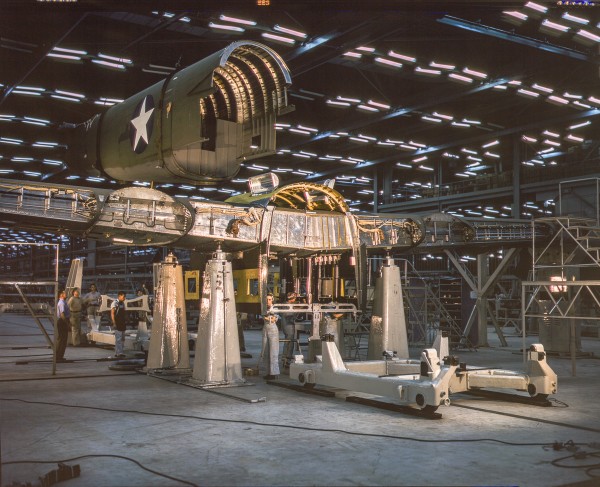 Help the Yankee Air Museum Save the Willow Run Bomber Plant! 10 Fitting the tail of a transport plane to the wing center section in the fuselage mating fixture at the Consolidated Aircraft Corporation plant, Fort Worth, Texas. (photo by Howard R. Hollem)
