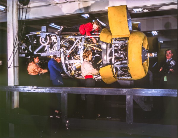 Help the Yankee Air Museum Save the Willow Run Bomber Plant! 12 Women workers installing an engine on a B-24 at the Willow Run plant in 1944. (photo by Alfred T. Palmer)