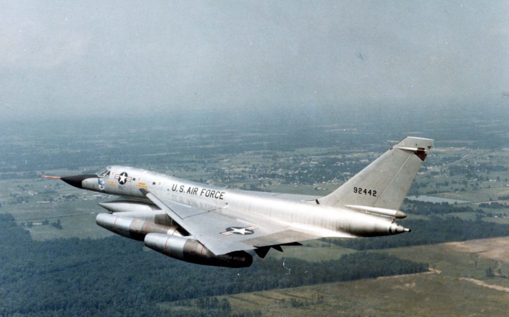 Convair B-58 Hustler The first USAF delta-wing bomber was the Mach 2 Hustler that had the performance of a fighter aircraft.
