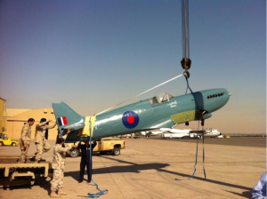 RAFM Spitfire Journeys to Kuwait 11 Arrival of the Spitfire at Al Mubarak Airbase, February 2013. (photo courtesy of the Trustees of the Royal Air Force Museum)