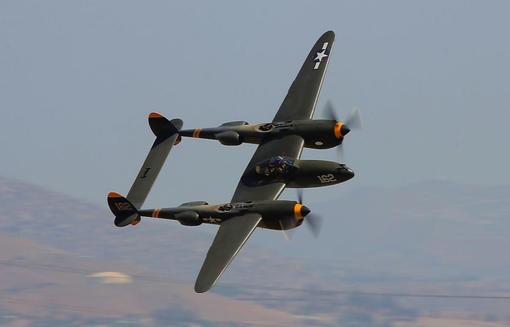 Planes of Fame Air Show Lightning Strikes Chino Aptly Named 10 P-38 Lightning " Skidoo"