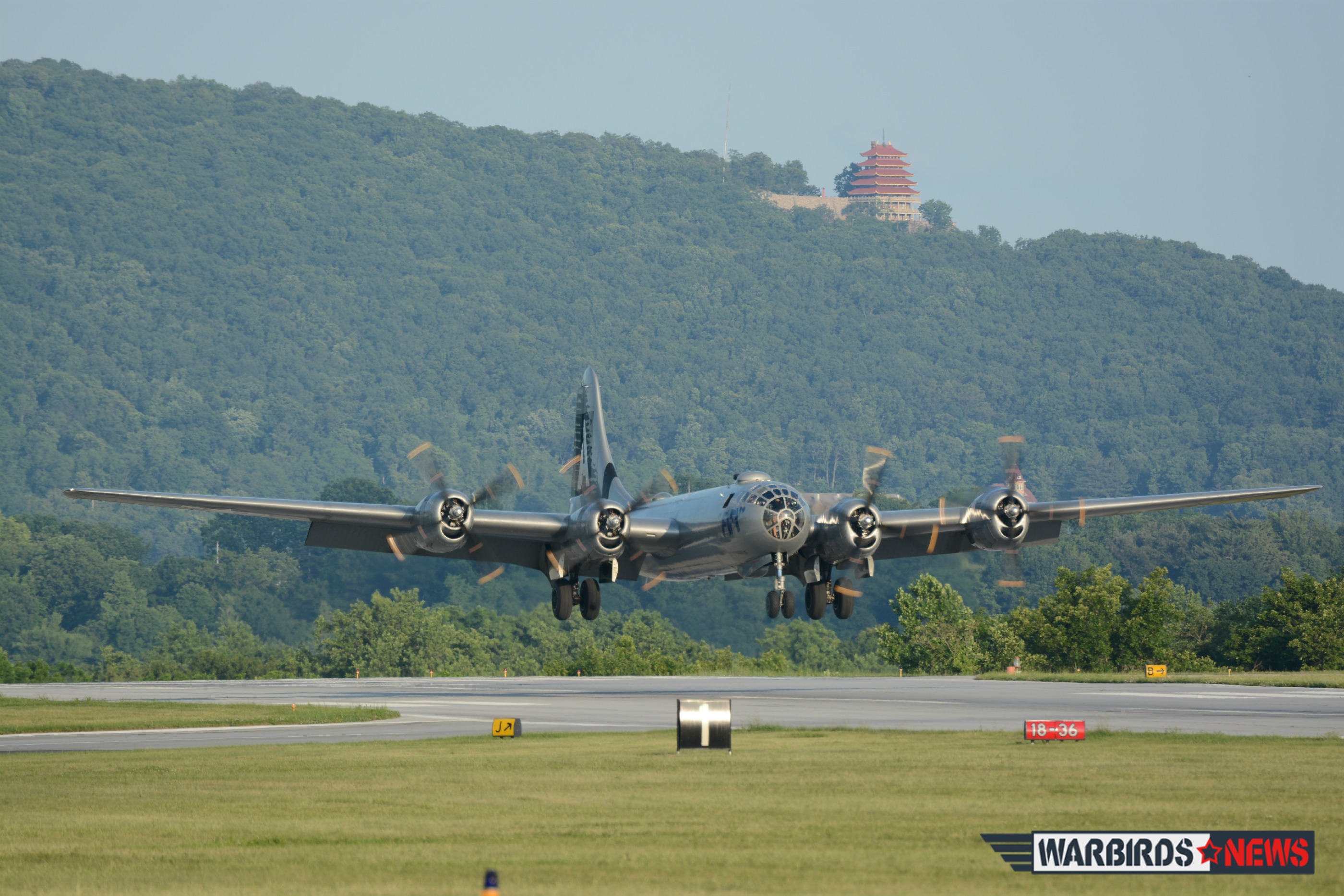 Air Show Report: Mid-Atlantic Air Museum's 23rd Annual World War II Weekend 2013 15 Reading Pagoda adds Pacific Theatre ambiance to the landing of CAF B-29 Superfortress "Fifi" (Image Credit: Moreno Aguiari)
