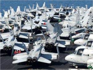 Some of the Most Important Planes on US Navy Carriers Never Fly 11 Recovered aircraft aboard USS Nimitz (CVN-68) packed on the bow to keep the landing area clear. (Image Credit: US Navy)