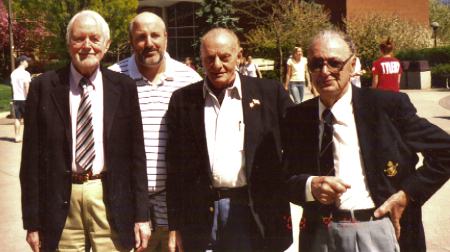 Dalmazio Corradini: Axis Aviator to American Dreamer 21 L to R: Geoffrey Morley - Mower, Ray Duke, Dalmazio Corradini and Charles Edmondson, Australian Air Attache to the USA at a WWII Seminar in the late nineties. (Image Credit: Ken Arnold)