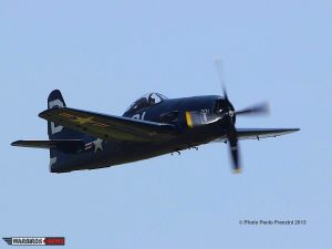 Air Show Report: 2013 Duxford Flying Legends Air Show 11 Farewell flight of event founder Stephen Grey, in The Fighter Collection's Grumman Bearcat. (Image Credit: Paolo Franzini)