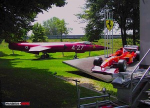 Announcing the F-104 Starfighter Association 12 An Italian Air Force F-104 dedicated to Ferrari and the unforgettable victory of Gilles Villeneuve who "raced" his Ferrari against an F-104, on display at Fiorano autodrome, Ferrari's test track.