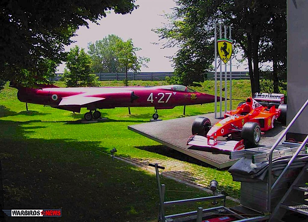 Air vs. Land: The Long History of Races Between Aircraft and Sports Vehicles 12 The F-104 dedicated to Ferrari and the unforgotten victory of Gilles Villeneuve on display at Fiorano autodrome, Ferrari's test track.