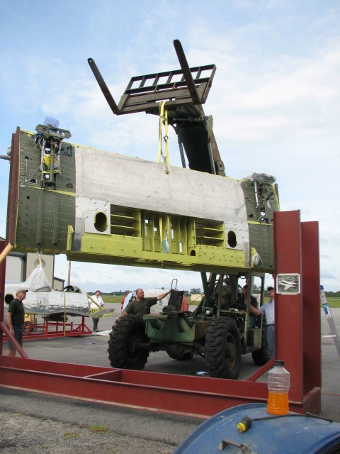 Restoration of Prototype XP-82 Twin Mustang Makes Progress 11 After 2.5 years, the center section finally comes out of its fixture. (Image Credit: XP-82 Restoration Project)