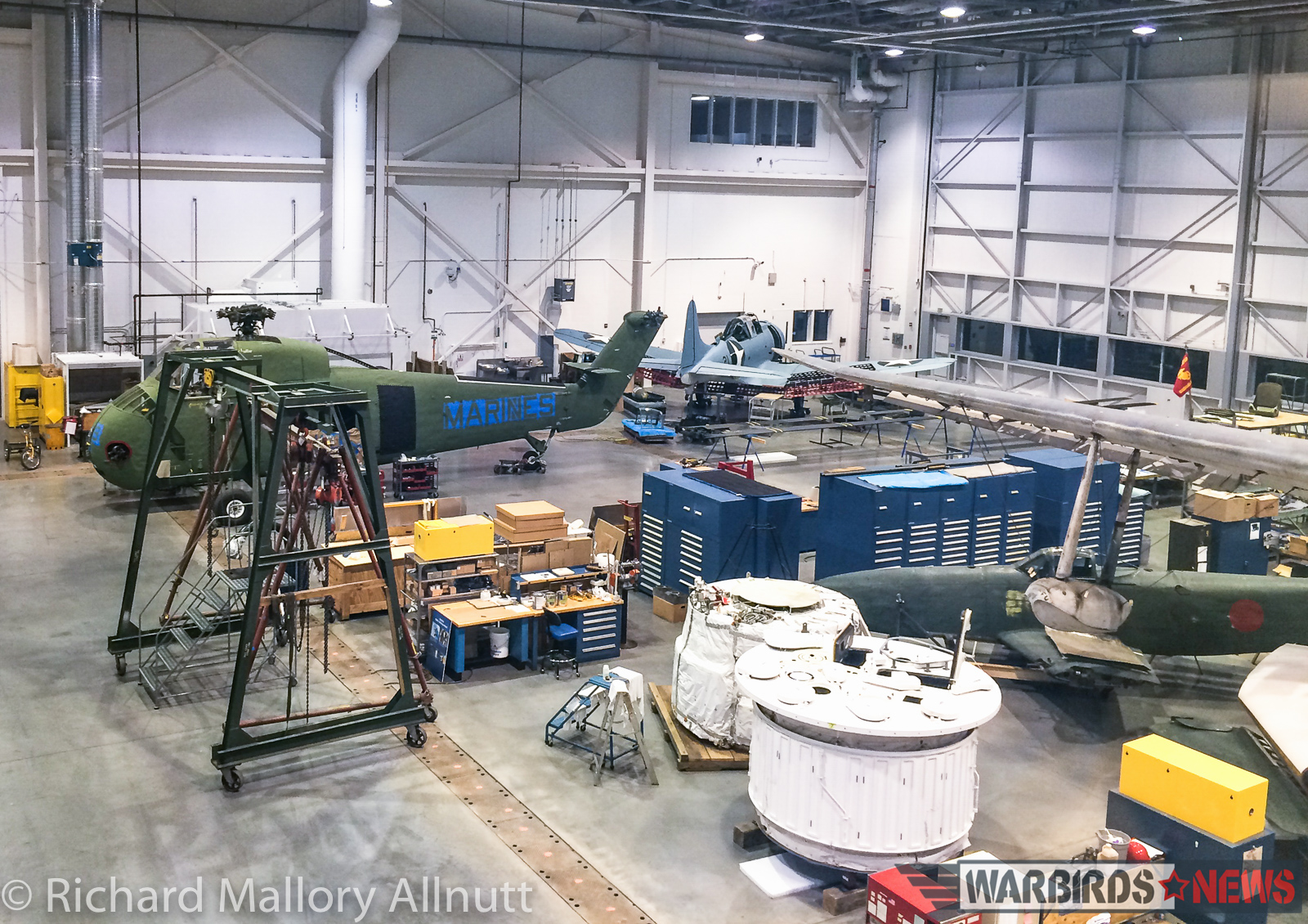 NASM's Restoration Center to Hold Open House - January 30th, 2016 13 The National Museum of the United States Marine Corps' SBD Dauntless and H-34 can be seen in the distance. The H-34 was airworthy, until fairly recently, but couldn't find a buyer so the owners donated her to the Corps. She, along with the Dauntless, will soon be going on display in the main atrium of their new home. (photo by Richard Mallory Allnutt)