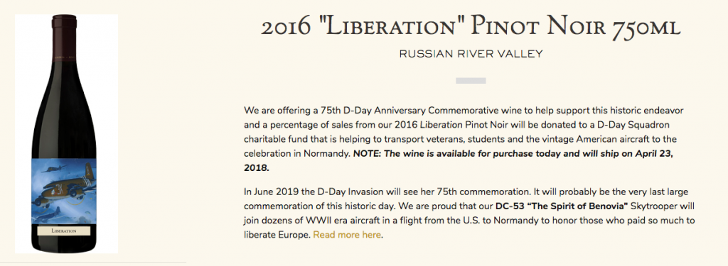 Benovia Winery To Support The D-Day Squadron With Special Pinot Noir 14 2016 Liberation Pinot Noir 750ml