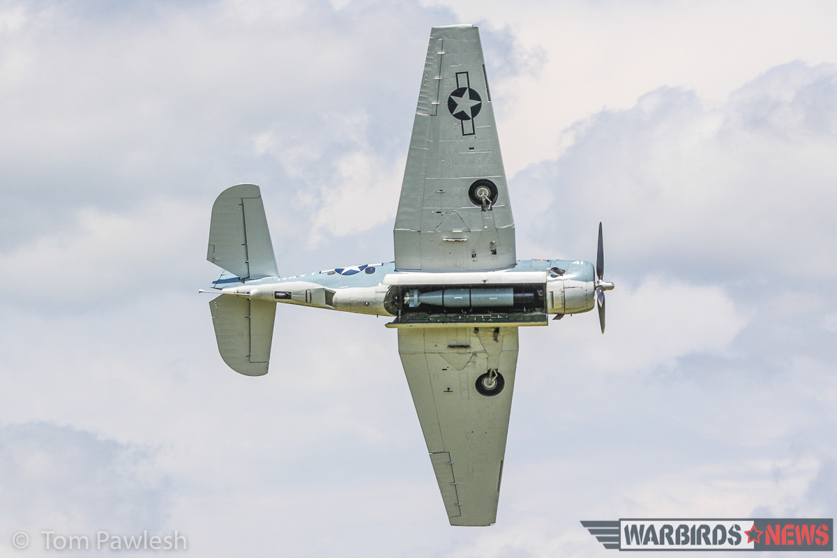 The Greatest Show on Turf 2017 - Geneseo Air Show Report 30 The TBM displays her belly with the bomb bay open to show off the replica torpedo inside. (Photo by Tom Pawlesh)