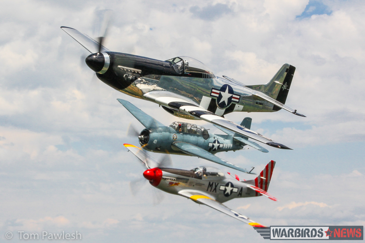 The Greatest Show on Turf 2017 - Geneseo Air Show Report 37 The TBM flanked by a pair of gorgeous Mustangs. (Photo by Tom Pawlesh)