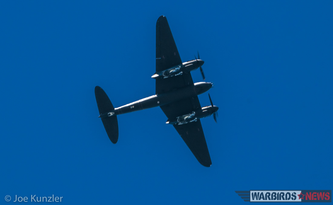 Flying Heritage Red Letter Day - Mosquito Flies and Corsair Arrives! 12 An interesting shot of TV959's matt black underbelly, complete with extended landing gear. (photo by Joe Kunzler)