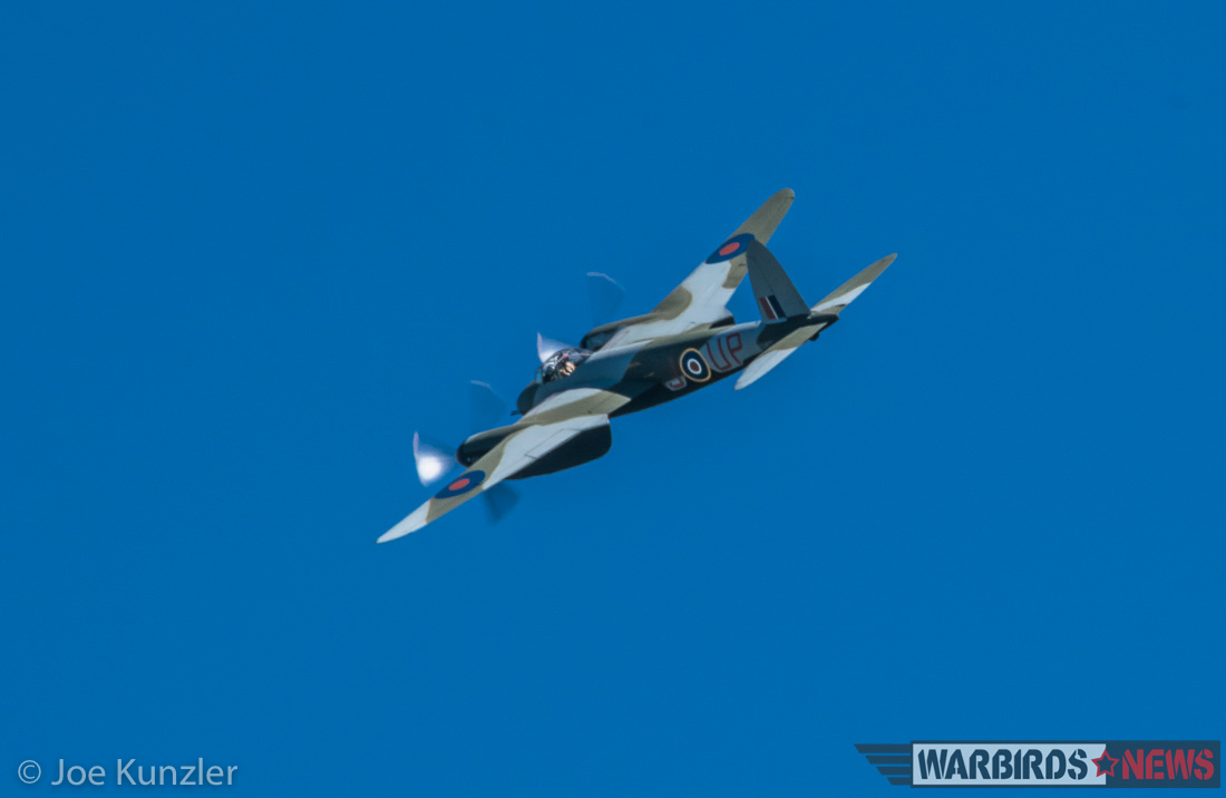 Flying Heritage Red Letter Day - Mosquito Flies and Corsair Arrives! 11 A nice shot showing TV959's upper camouflage. (photo by Joe Kunzler)