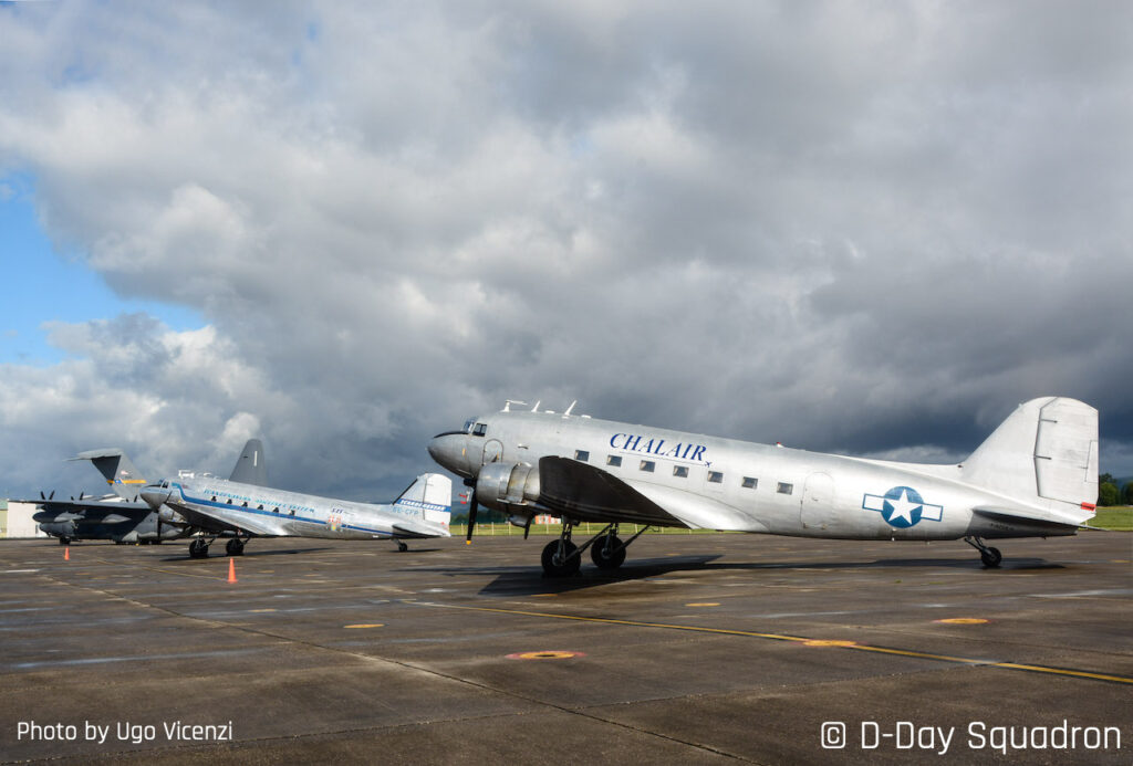 D-Day Squadron and U.S. Army Garrison Wiesbaden Commemorated 75th Anniversary of The Berlin Airlift 11 The Swedish DC-3 'Daisy," in the background, flew all the way from Sweden to take part to the celebrations. DC-3 Chalair, operated by the Battisti family flew from the outskirts of Paris. Photo by Ugo Vicenzi.