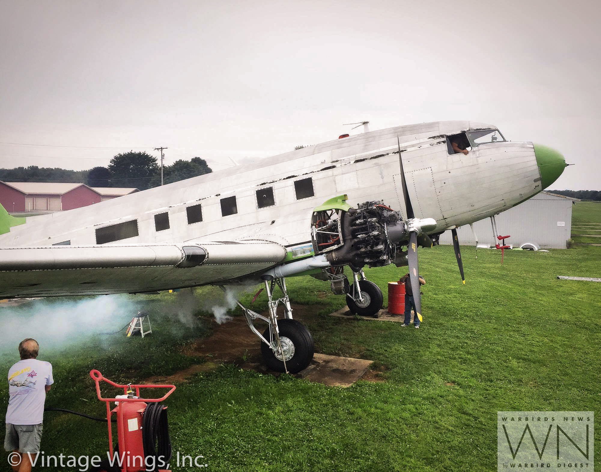 Restore the Roar - Help Get a WWII Veteran C-53 Skytrooper Back in the Air! 13 Starting up the right engine. (photo via Vintage Wings, Inc.)