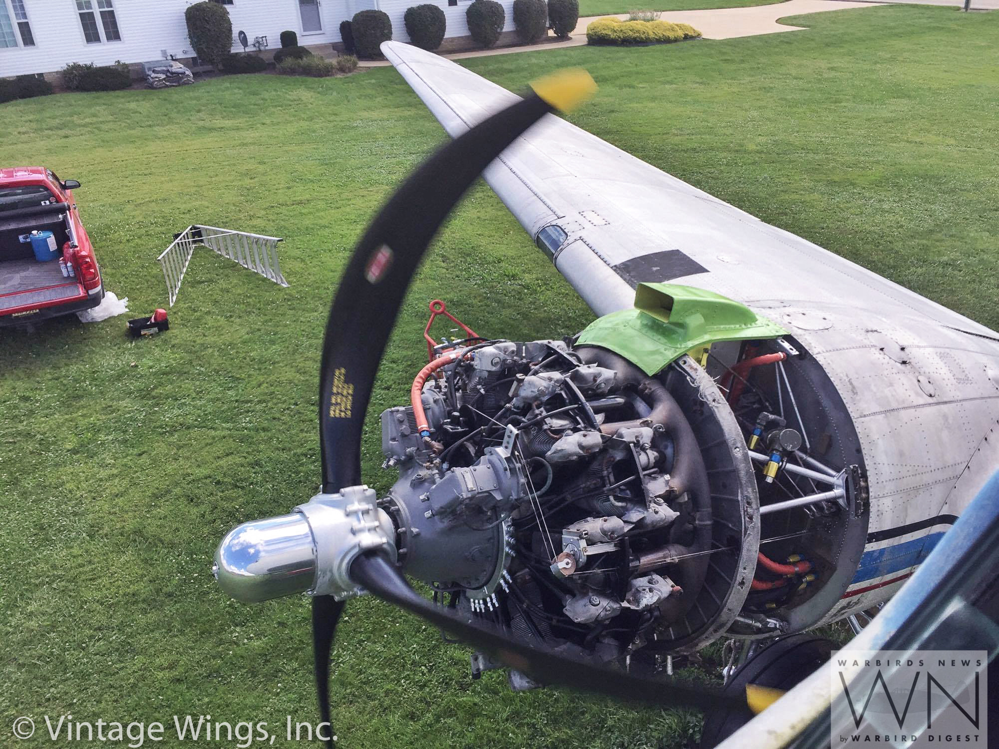 Restore the Roar - Help Get a WWII Veteran C-53 Skytrooper Back in the Air! 14 A video still showing the right engine at work! (photo via Vintage Wings, Inc.)