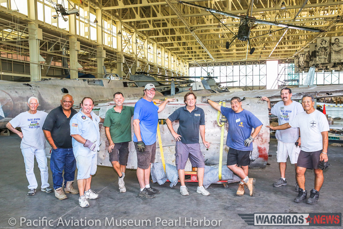 Nakajima B5N2 'Kate' Unveiled at Pacific Aviation Museum Pearl Harbor 20 Museum staff standing in front of the freshly-unloaded Kate after a lot of sweaty work getting the job done! (photo via Pacific Aviation Museum Pearl Harbor)
