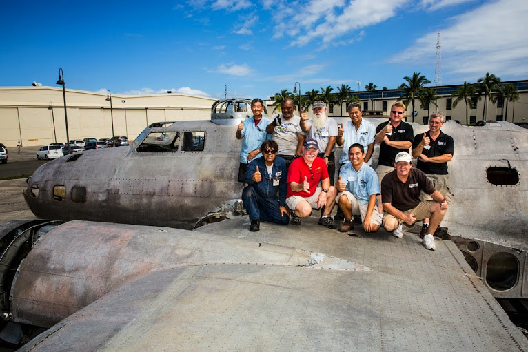 “FORTRESS OVER MIDWAY” At Pacific Aviation Museum Pearl Harbor 13 Some of the participants at the Fortress Over Midway seminar atop "Swamp Ghost"