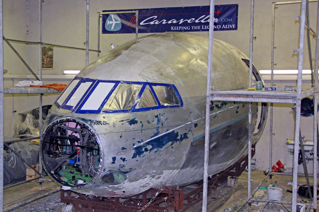 Sud Aviation Caravelle Cockpit Simulator 21 During paint stripping and corrosion control. (photo via Nils Andersson)