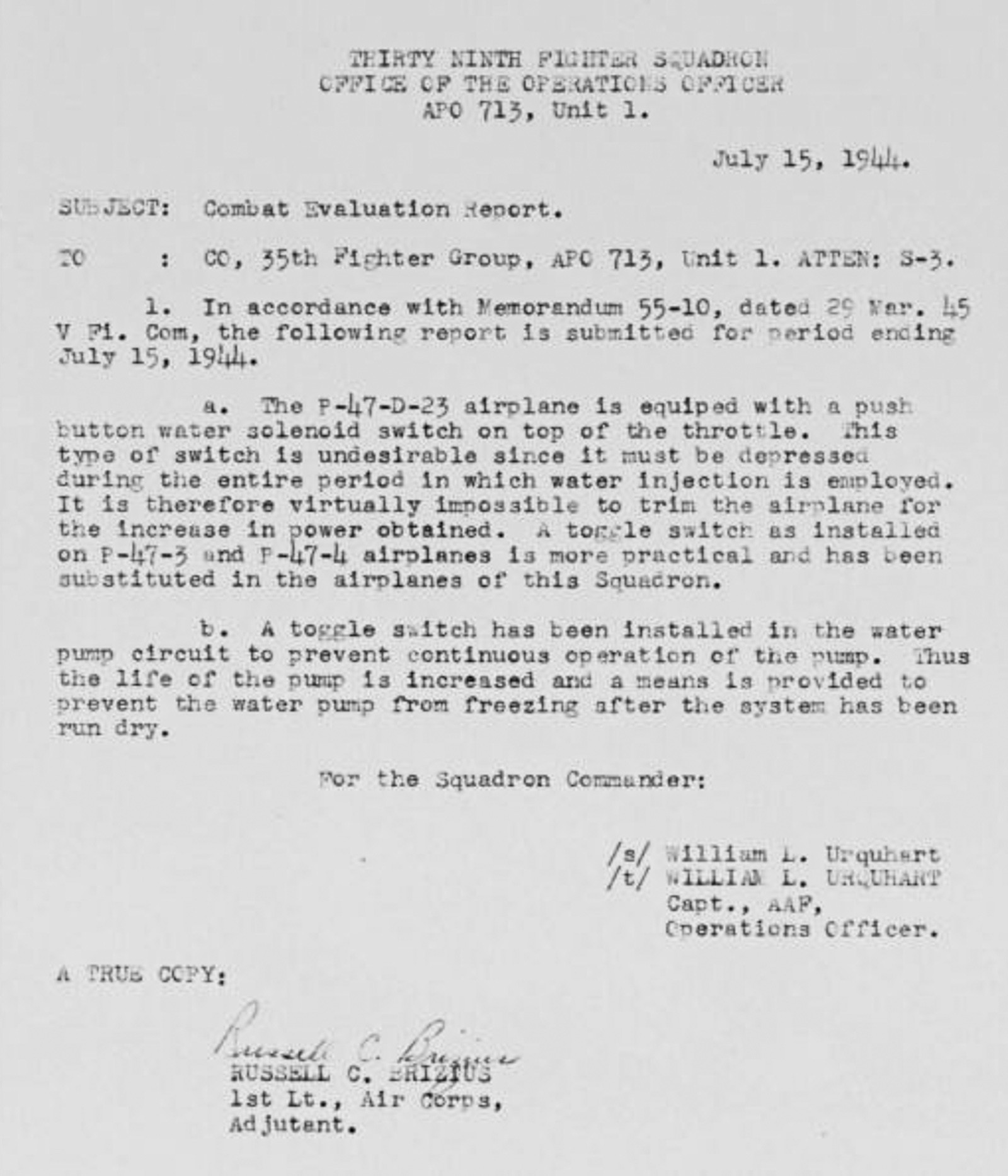 Dakota Territory Air Museum’s P-47 Update – April/May, 2021 42 33 combat eval report 39th