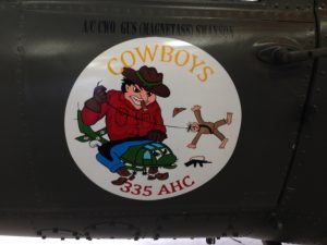 Yanks UH-1H Huey Unveiling 11 The emblem of the 335th Assault Helicopter Company "Cowboys".