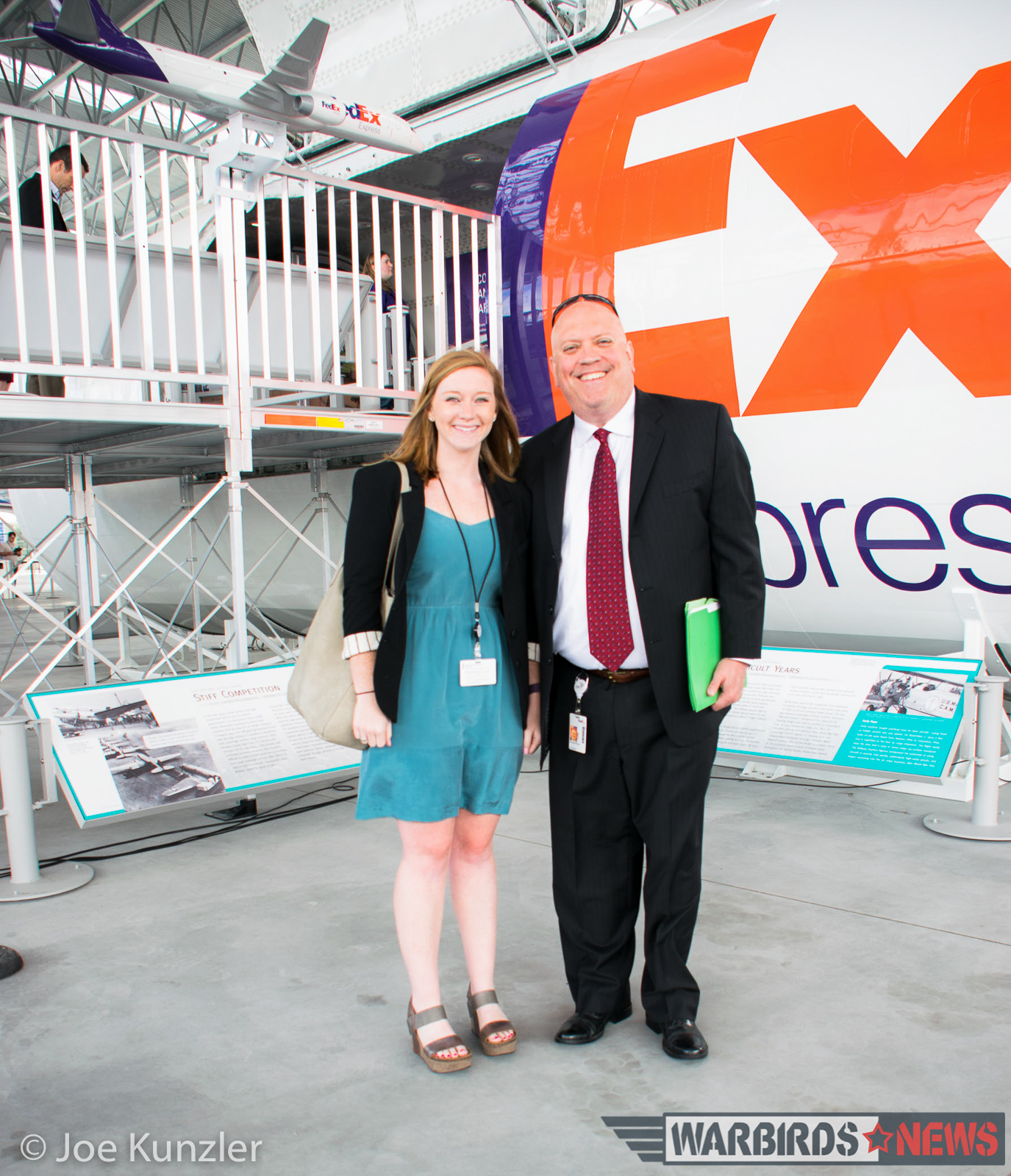 A Look Inside the Museum of Flight's New Aviation Pavilion 15 Mary K. Patterson and William M. Bielskis of FedEx Communications in front of their exhibit. (photo by Joe Kunzler)