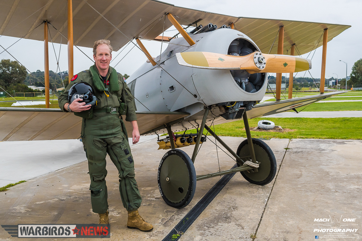 4 Squadron RAAF: Celebrating A Centenary - 1916 - 2016 14 The magnificent airworthy replica Sopwith Snipe with present-day 4 Squadron pilot, Flt.Lt. Col Burrows standing in front. (photo by Matt Savage)