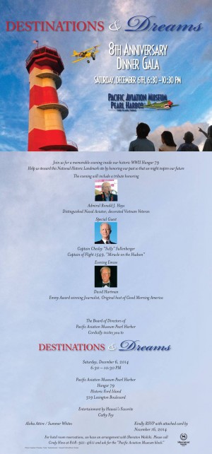 8th Anniversary Gala to Feature Capt. “Sully” Sullenberger At Pacific Aviation Museum Pearl Harbor’s Fundraiser 10 8thAnniv.Invite